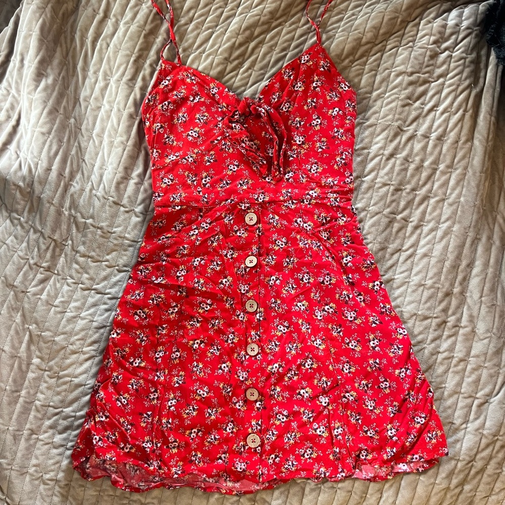 Red floral dress
